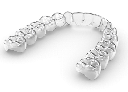 A digital image of a clear Invisalign aligner used to straighten teeth
