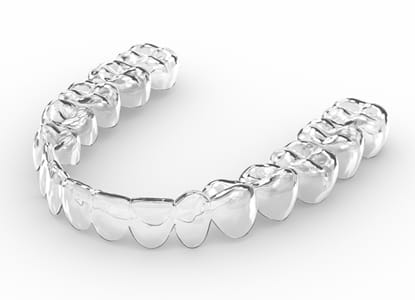 Illustration of clear orthodontic aligner against white background