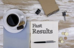 notepad that says "fast results"